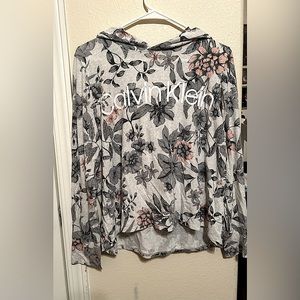 Calvin Klein Womens Hoodie Gray and Pink Floral Sweatshirt